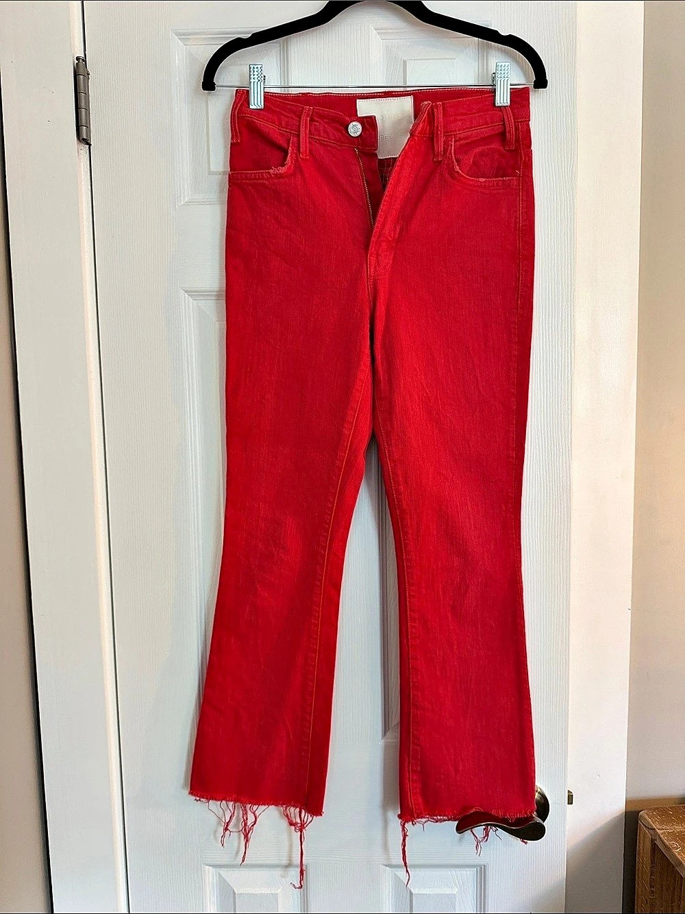 Mother The Hustler Ankle Fray Red Frayed Flare Jeans Waist 25